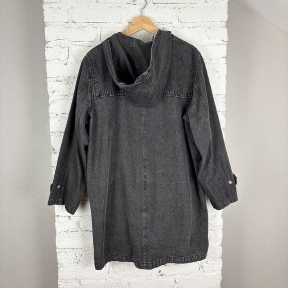 90’s Y2K Denim & Co Toggle Button Fleece Lined Denim Chore Trench Jacket - Picture 6 of 12